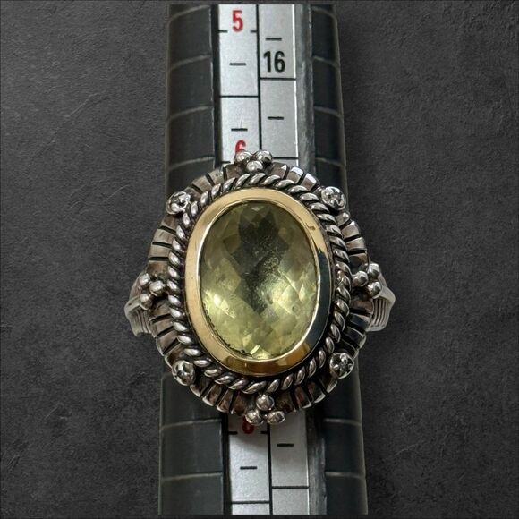 Designer 14k & Sterling Green Citrine Faceted Size 7 Ring - Picture 4 of 6